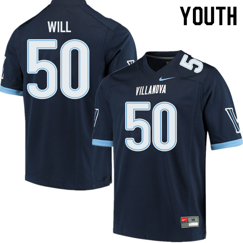 Youth #50 Tyler Will Villanova Wildcats College Football Jerseys Sale-Navy